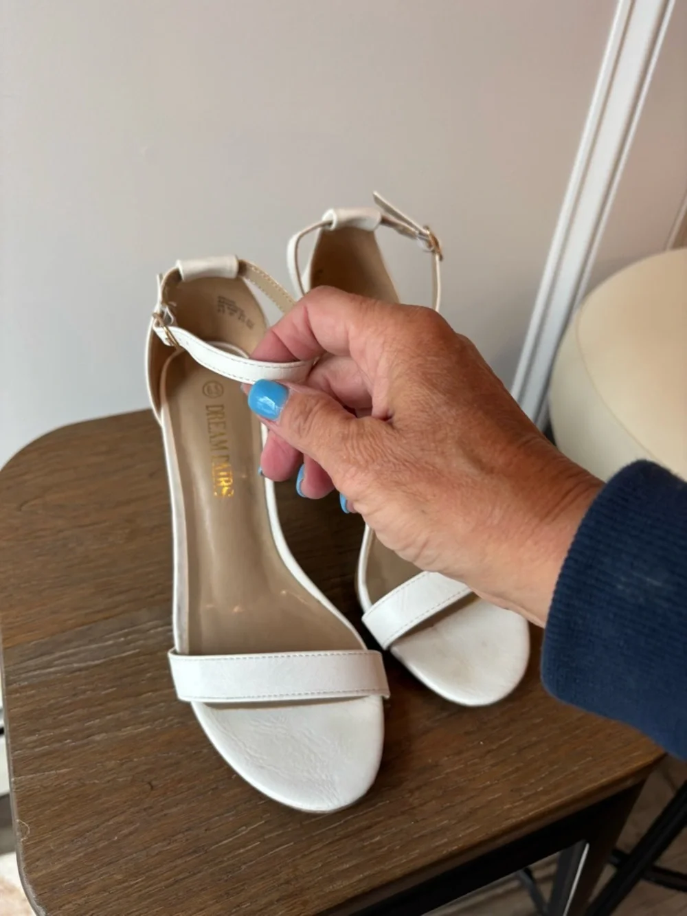 Women's Ankle-Strap Block Heel Sandals in White - Size 6.5